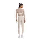 CAMISETA RECORTADA DE TULL MANGA LARGA BEIGE