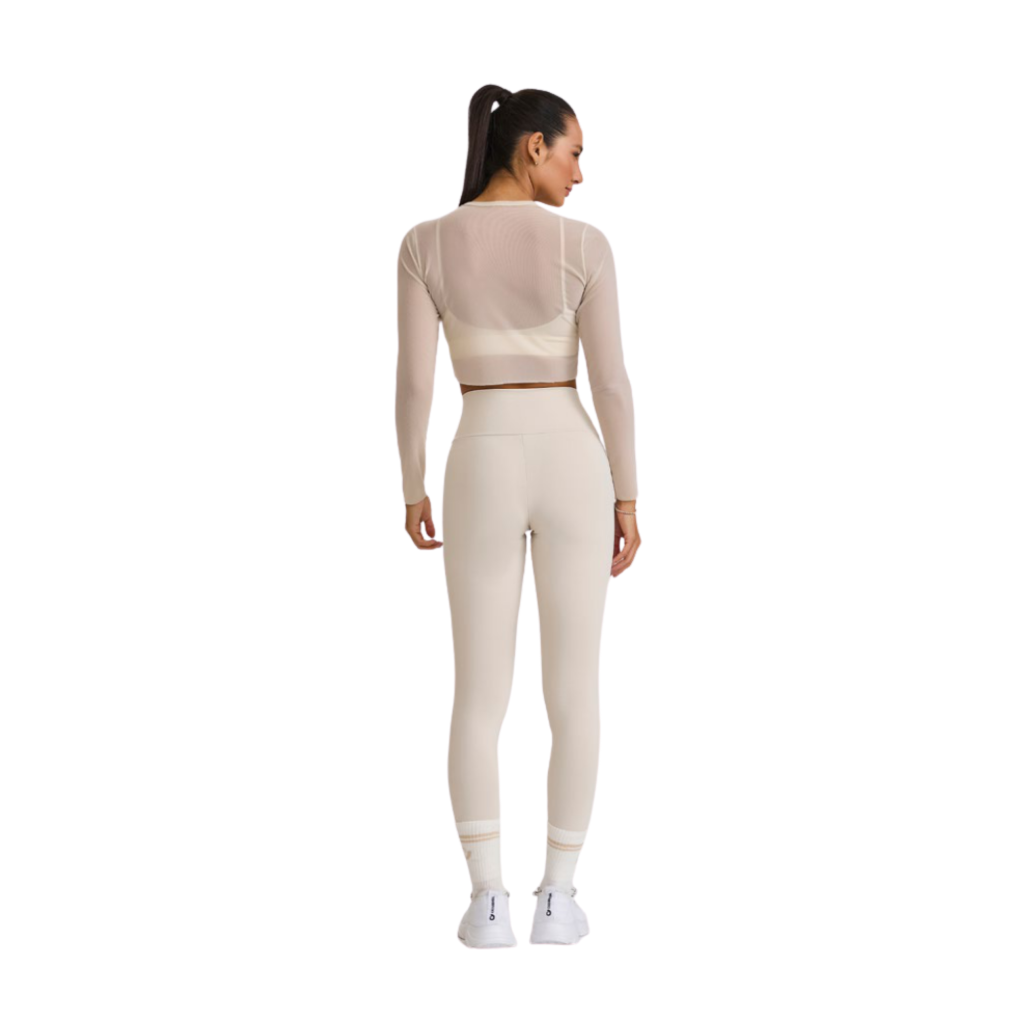 CAMISETA RECORTADA DE TULL MANGA LARGA BEIGE